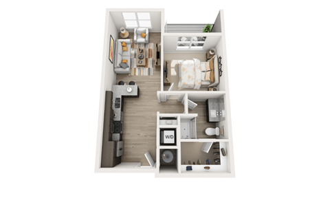Floor plan for 1 bed, 1 bath, 638 sqft